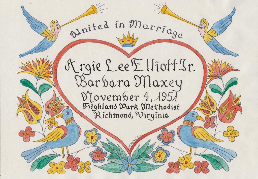 Sample marriage certificate fraktur using Design 1